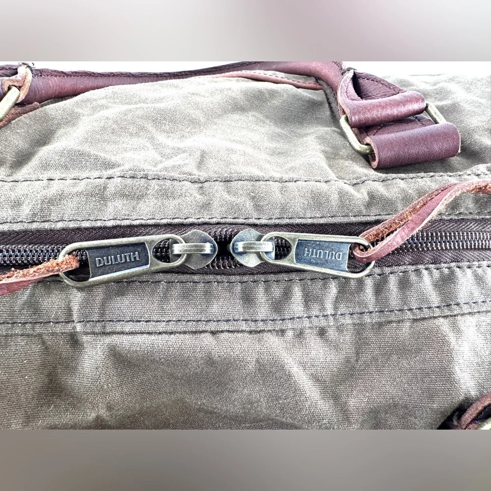Duluth Trading Brown Cotton Canvas Large Briefcase Travel Bag Brass Leather Trim